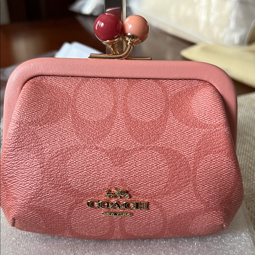 COACH  Nora Kisslock Coin Case Candy Pink Canvas- Style C1708